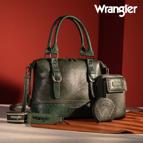 Wrangler 3Pcs Sage Green Doctor Bag Sets for Women Top-Handle Phone& Coin Wallet - Picture 3 of 7